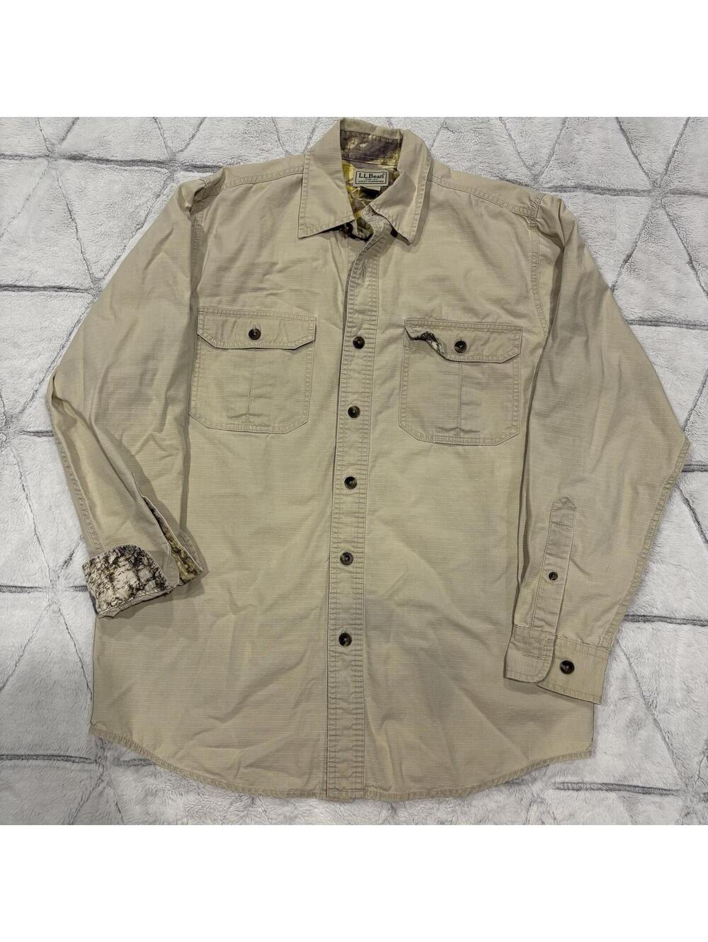 L.L.Bean Hunting Vintage Outdoor Men's Beige Cotton Long Sleeve Shirt S Regular